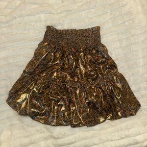 Free People Mini Bubble Skirt Metallic Gold Floral